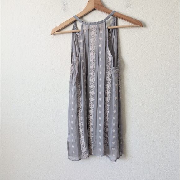 Anthropologie Zoa New York Silk Blouse Size Small Grey Embroidered Sleeveless - Picture 3 of 8